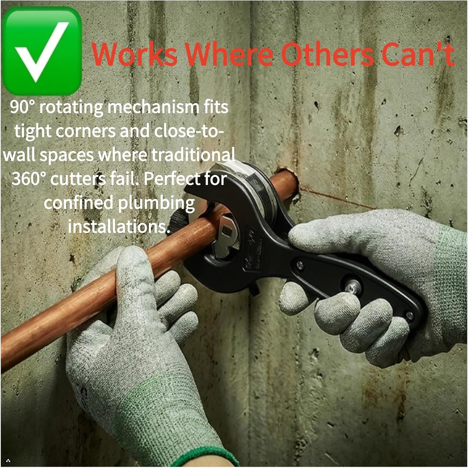Ratchet Tubing Cutter, Tube Cutter 5/16"-1-1/8" Compact 2-in-1 Pipe Cutter for Narrow Spaces, PVC/Cu/Copper Pipe Cutter, Comes with Gloves and Deburring Knife