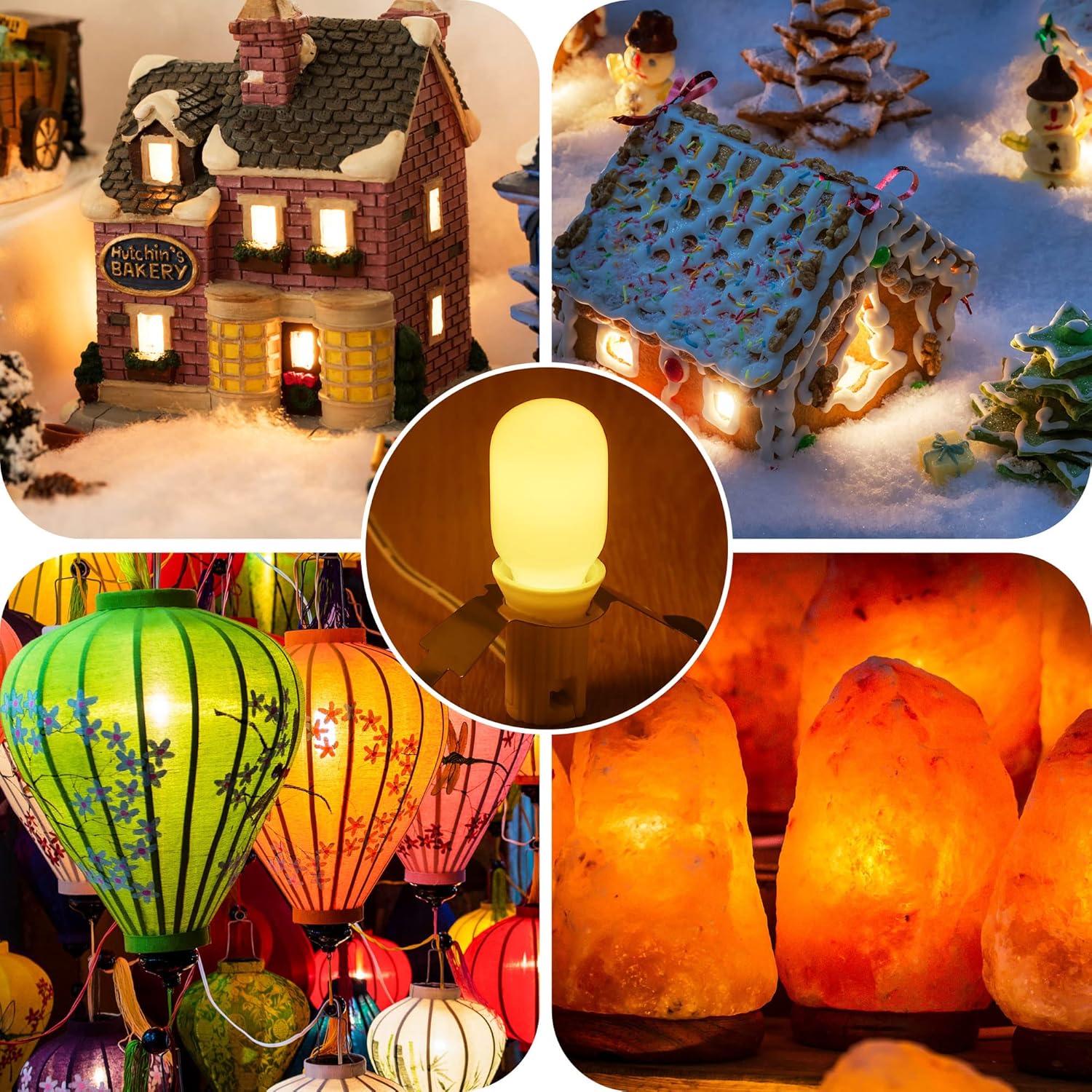 Meonum Christmas Village Light System Set Accessory Cord Compatible with Department 56 Christmas Building and Accessory Craft Village House Lighting System, Blow Mold Light(with 10 LED Light Bulbs)