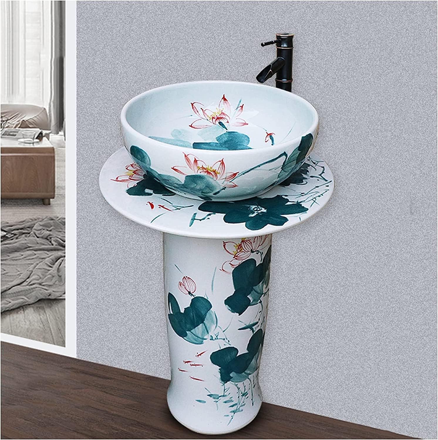 Full Pedestal Art Bathroom Basin Sink Pedestal Bathroom Sink Ceramic Retro Industrial Style Decorative Pedestal Hard and Easy to Clean (E)