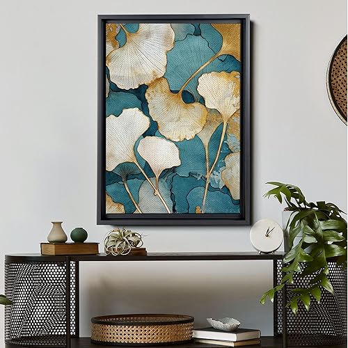 Miniatura 3 de Gold Turquoise Ginkgo Leaf Print, Captivating Plants Wall Art, Ginkgo Biloba Leaf Print Painting, Embrace the Serenity of Nature