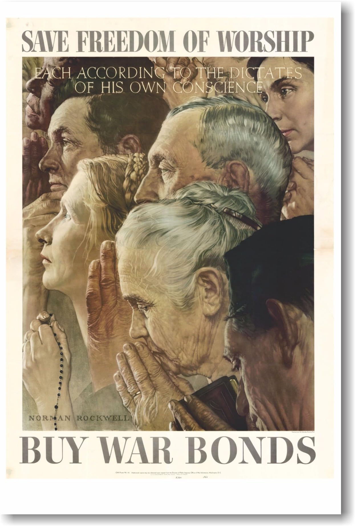 Save Freedom of Worship - Buy War Bonds - Norman Rockwell - NEW Vintage Reprint Poster