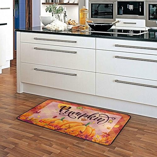 Miniatura 5 de Alfombra de cocina con calabazas de otoño y otoño, antifatiga, a cuadros, calabaza, hojas de arce, tapetes de cocina antideslizantes y lavables,