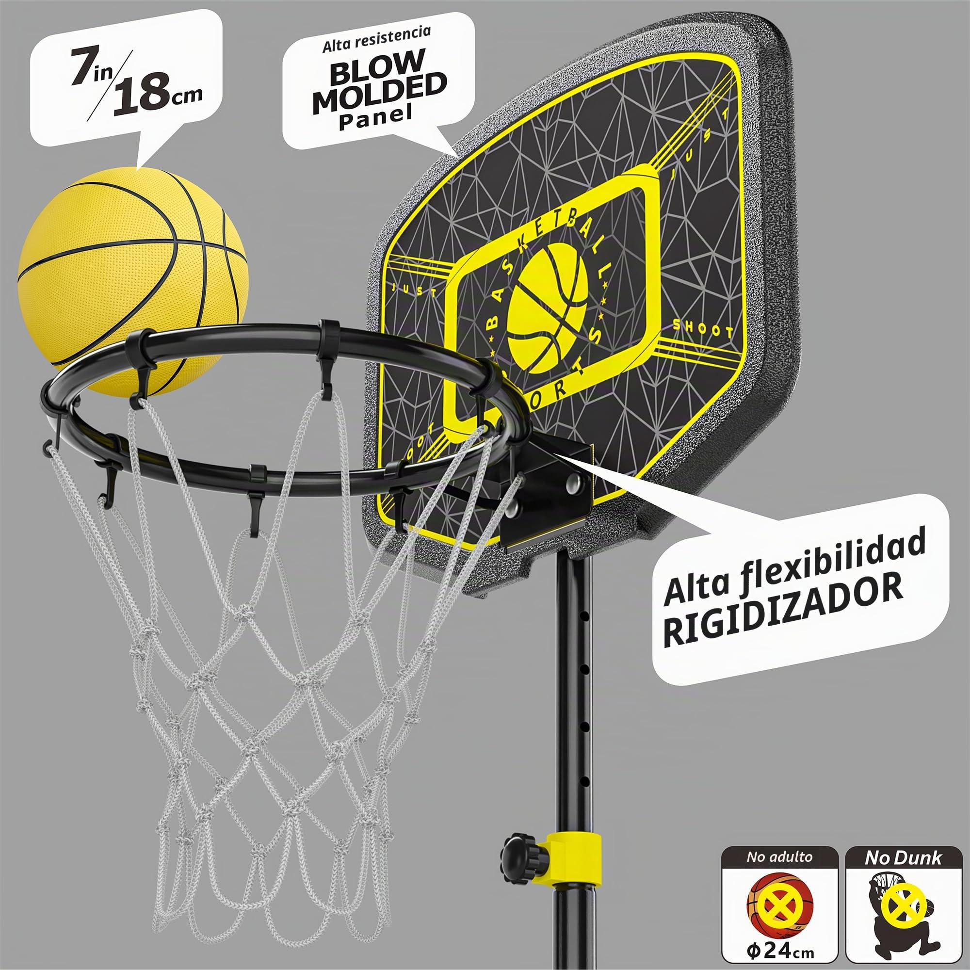 Canasta Baloncesto para Niños Canastas Baloncesto Infantiles Exterior Juego Portátil de Soporte de Baloncesto Ajustable en Altura 110-190cm
