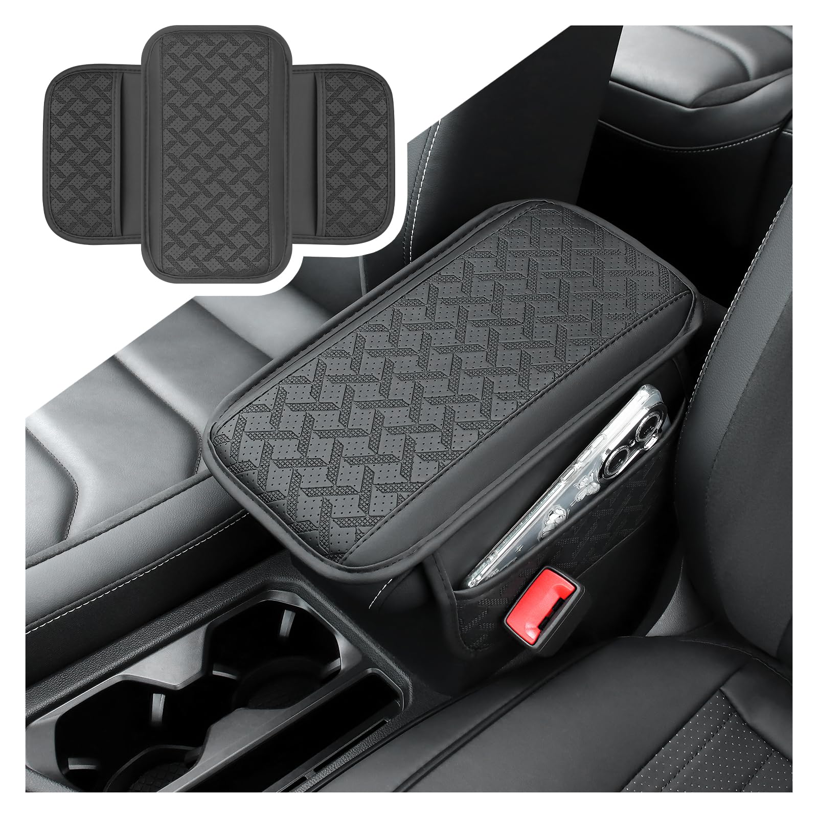 YGDMD Leather Car Center Console Cover,Comfortable Arm Rest Cover for Car with Heightened Design for Arm Support,Anti-Slip Middle Console Cover with