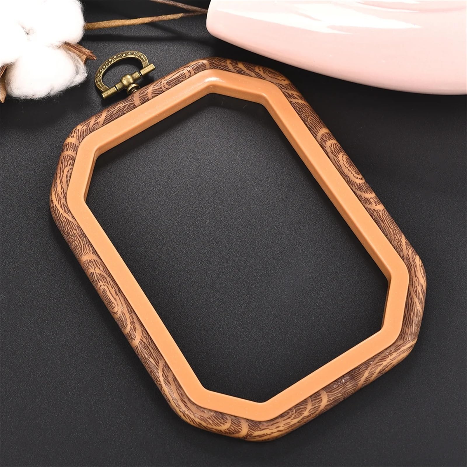 Soporte para aro de bordado DIY, kit de costura para punto de cruz, anillo, marco de imitación madera, corona redonda y cuadrada - Anillo de resina plástica, aleación, aguja de coser, manualidade