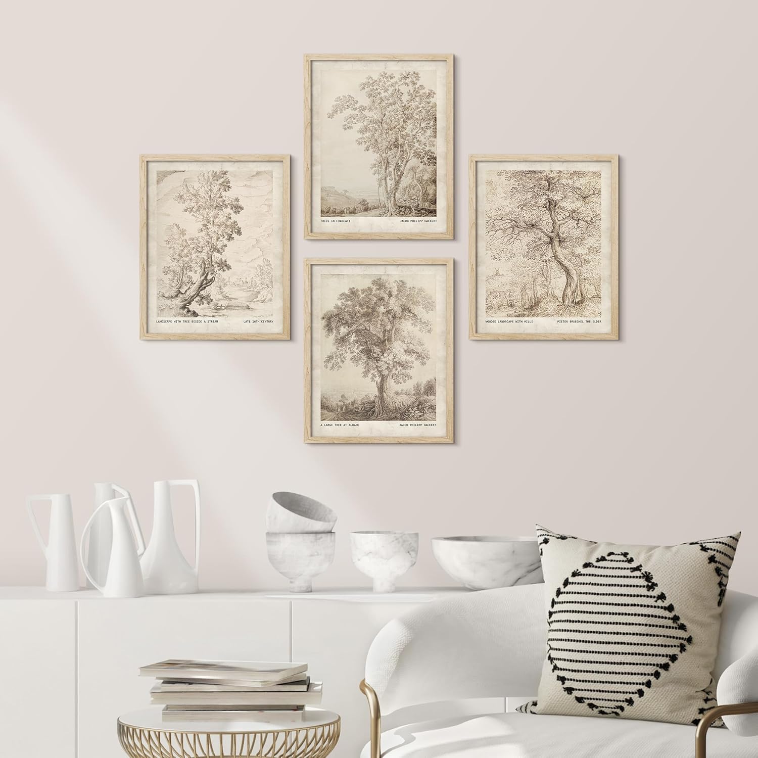 SIGNWIN Framed Poster Vintage Landscape Sketch Antique Tree Wilderness Nature Illustrations Fine Art Decorative Country/Farmhouse Vintage for Living Room, Bedroom, Office - 12"x16"x 4 Natural
