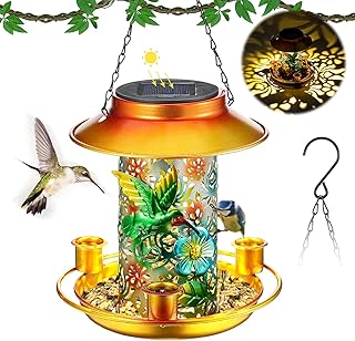 Bird Feeders for Outdoors Hanging, Alltope Hummingbird Feeder Squirrel Proof Bird Feeder with Feeding Ports Drinking Cups, Solar Bird Feeder Wild Metal Bird Feeder Garden Decor for Outdoors Hanging