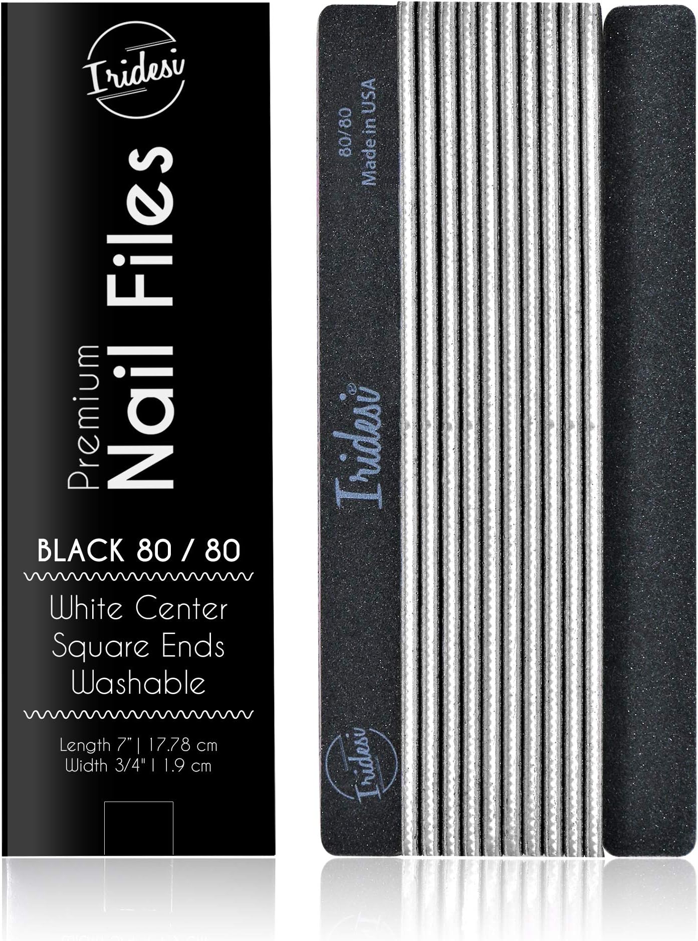 Professional Nail Files Black Washable Emery Boards 7 Inches Long Square End Serrated Edge 12 Fingernail Files Per Pack (80/80)