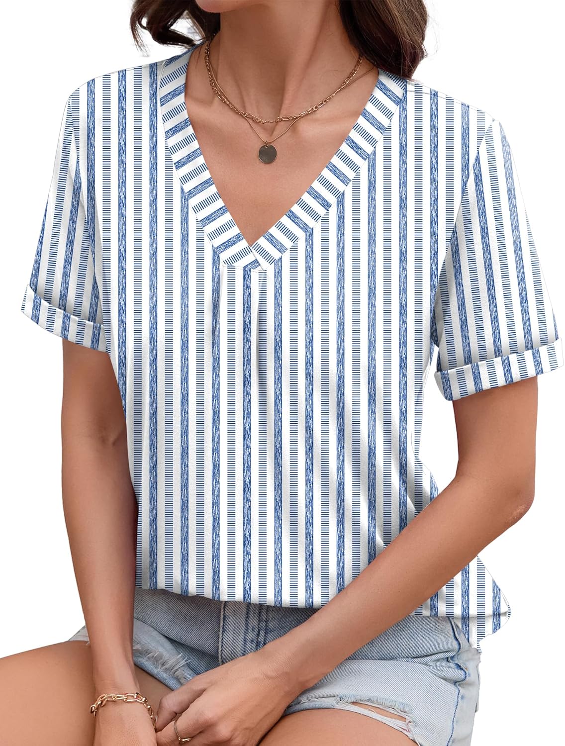 AKEWEI Womens Tops Short Sleeve Shirts for Women V Neck Business Casual Tunic Spring Fashion Clothes 2026 - Image 2