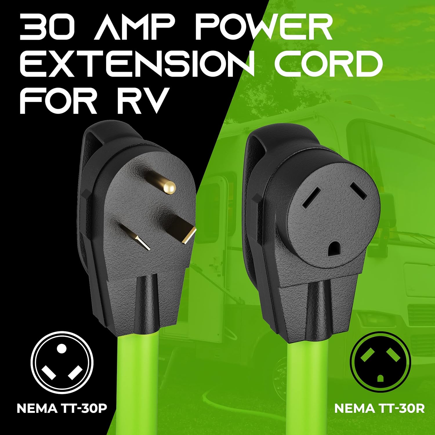 GearIT 30A RV Extension Cord (30ft) and 30A Surge Protector (2700 Joules)