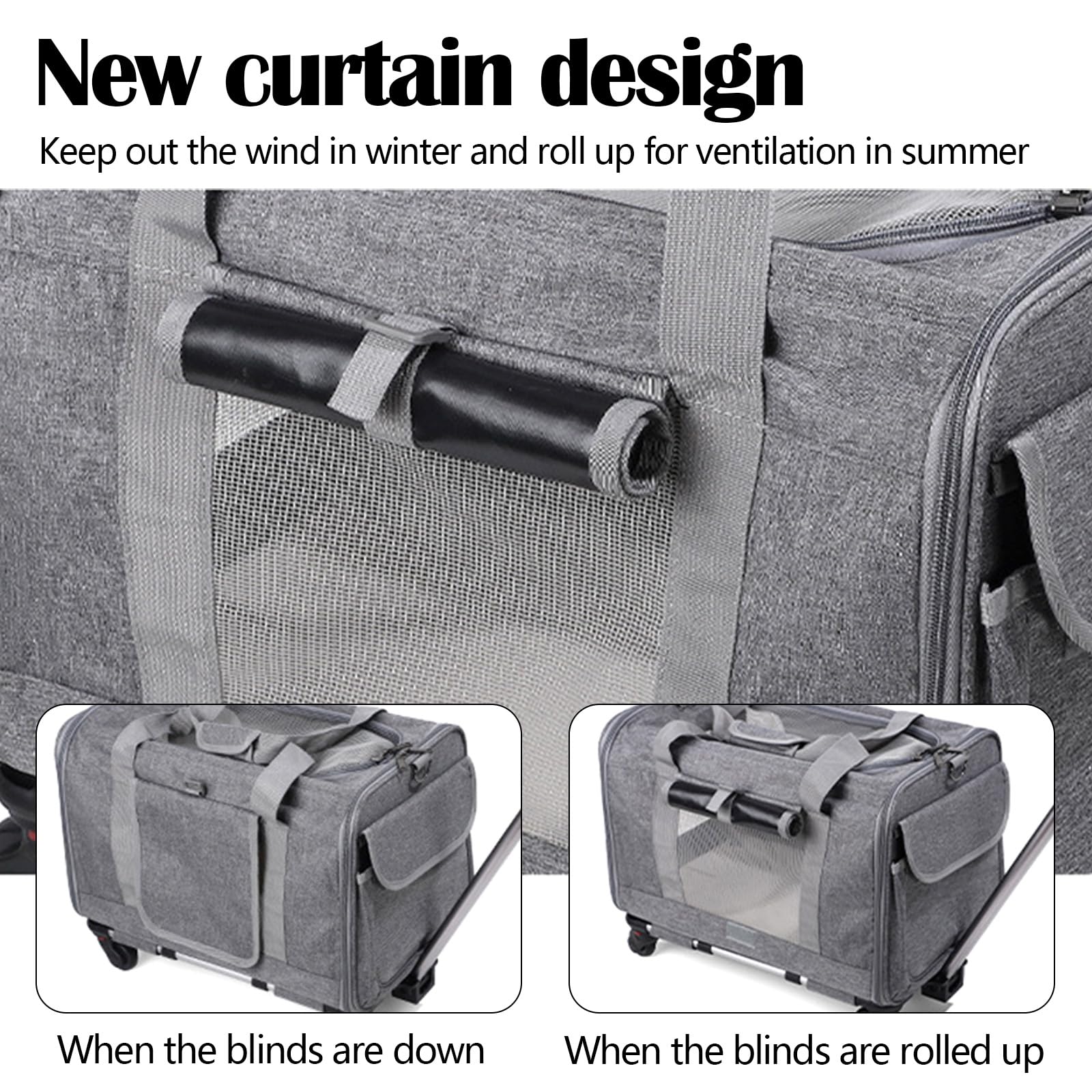 Transportín para gatos y perros, 48x40x32 cm, bolsa con asa telescópica, contenedor plegable para 1-2 animales de hasta 13,5 kg, con ruedas
