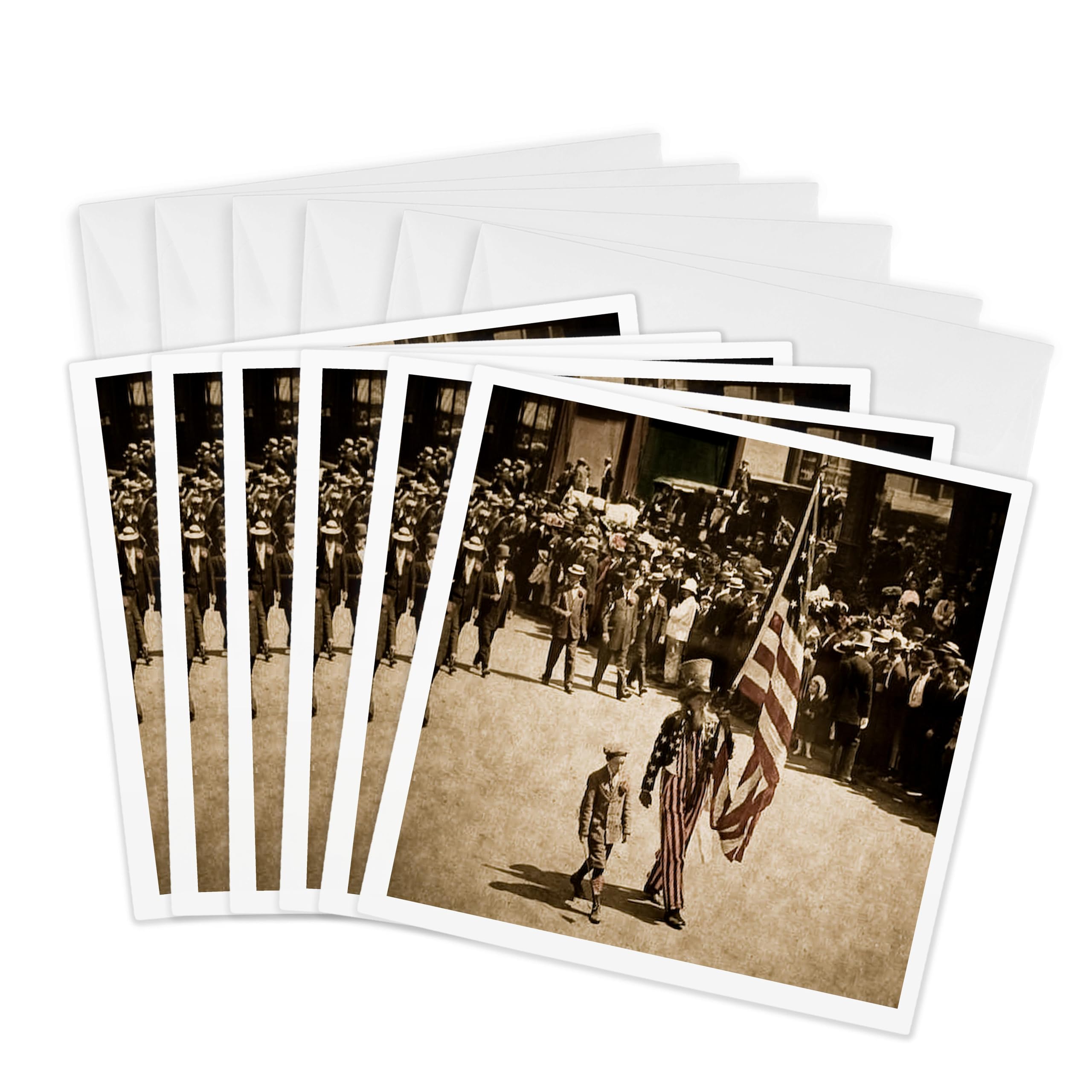 3dRose gc_8477_1 6 x 6-Inch "Vintage Uncle Sam on The 4Th of July Faded" Greeting Card (Pack of 6)