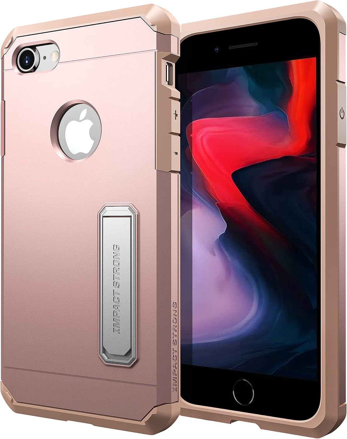 ImpactStrong iPhone 7/8 Case, Heavy Duty Dual Layer Protection Cover with Metal Kickstand Heavy Duty Case for Apple iPhone 7/8 (K-Rose Gold)