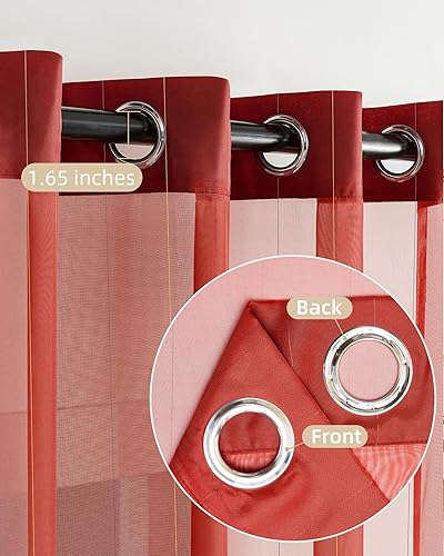 Miniatura 2 de Cortinas traslúcidas rojas navideñas de 84 pulgadas de largo, 2 paneles con ojales, cortinas semitransparentes para sala de estar, cortinas para