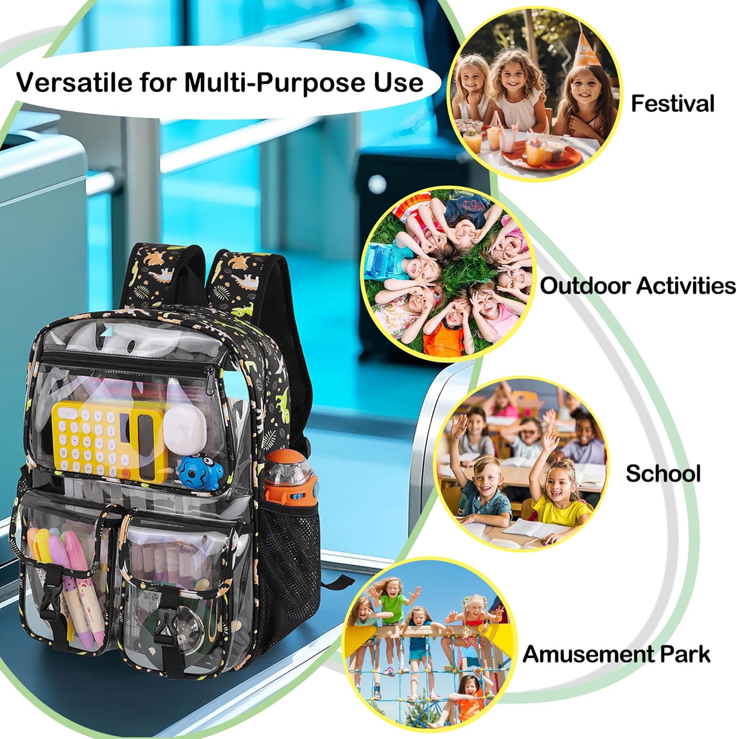 Clear Backpack for Boys, School Kids Heavy Duty See Through Bookbag Dinosaur Transparent Backpacks with Thicker Straps - Image 7