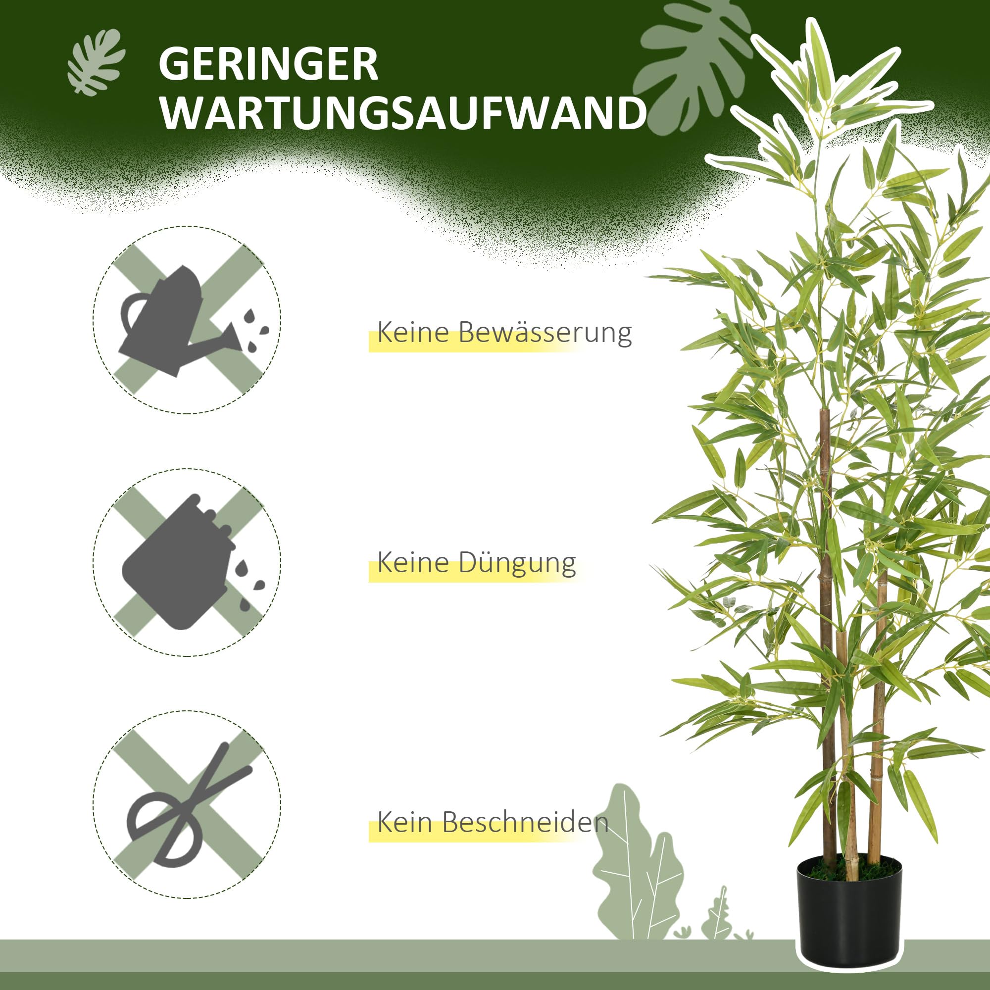 HOMCOM Künstliche Bambus groß 120 cm Kunstpflanze 2er Set mit Kunstmoos | Künstliche Pflanzen im Topf, Kunstbambus wie Echt, für Wohnzimmer Schlafzimmer Büro Garten, Geschenk