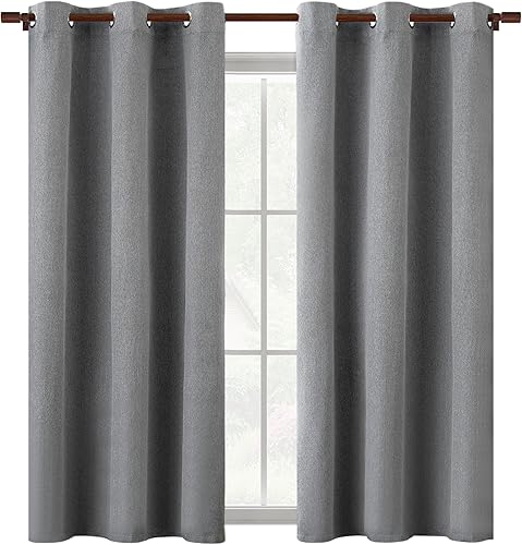 Miniatura 8 de Cortinas opacas con textura de lino gris total para dormitorio, con aislamiento térmico, cortinas cortas de 64 pulgadas, cortinas de granja con
