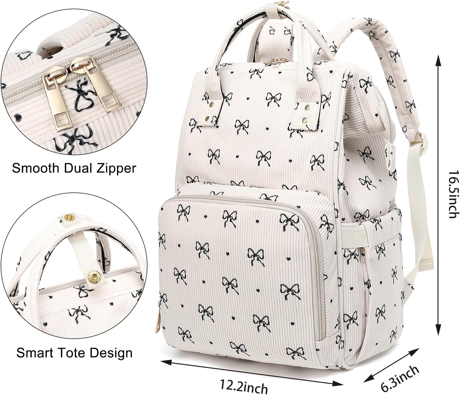 Laptop Backpack for Women, Corduroy College School Backpack Bookbag 15.6 inch Business Computer Travel Backpack (Bow Tie) - Image 5