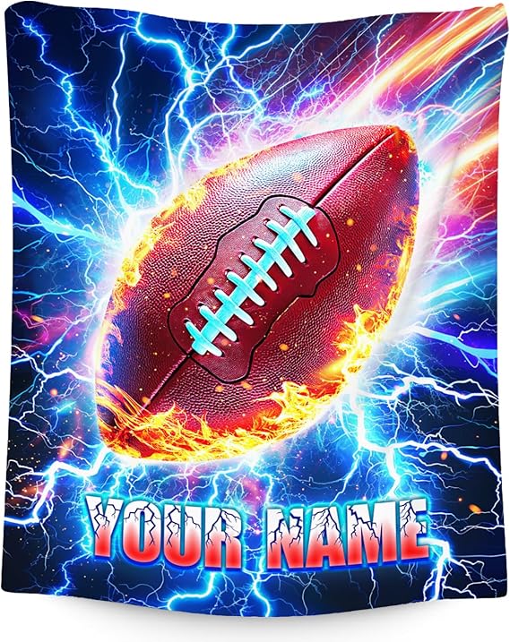 Football Blankets Gifts Custom Boys Blankets for Kids - Personalized Soft Throw Gifts for Adults Team Player (4 Sizes Choose)