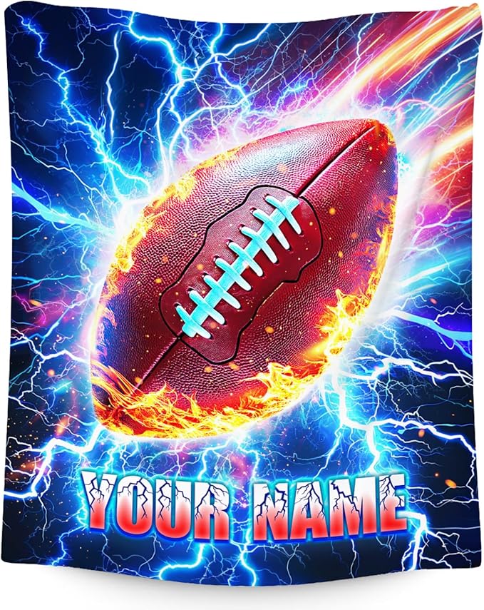 Football Blankets Gifts Custom Boys Blankets for Kids - Personalized Soft Throw Gifts for Adults Team Player (4 Sizes Choose)