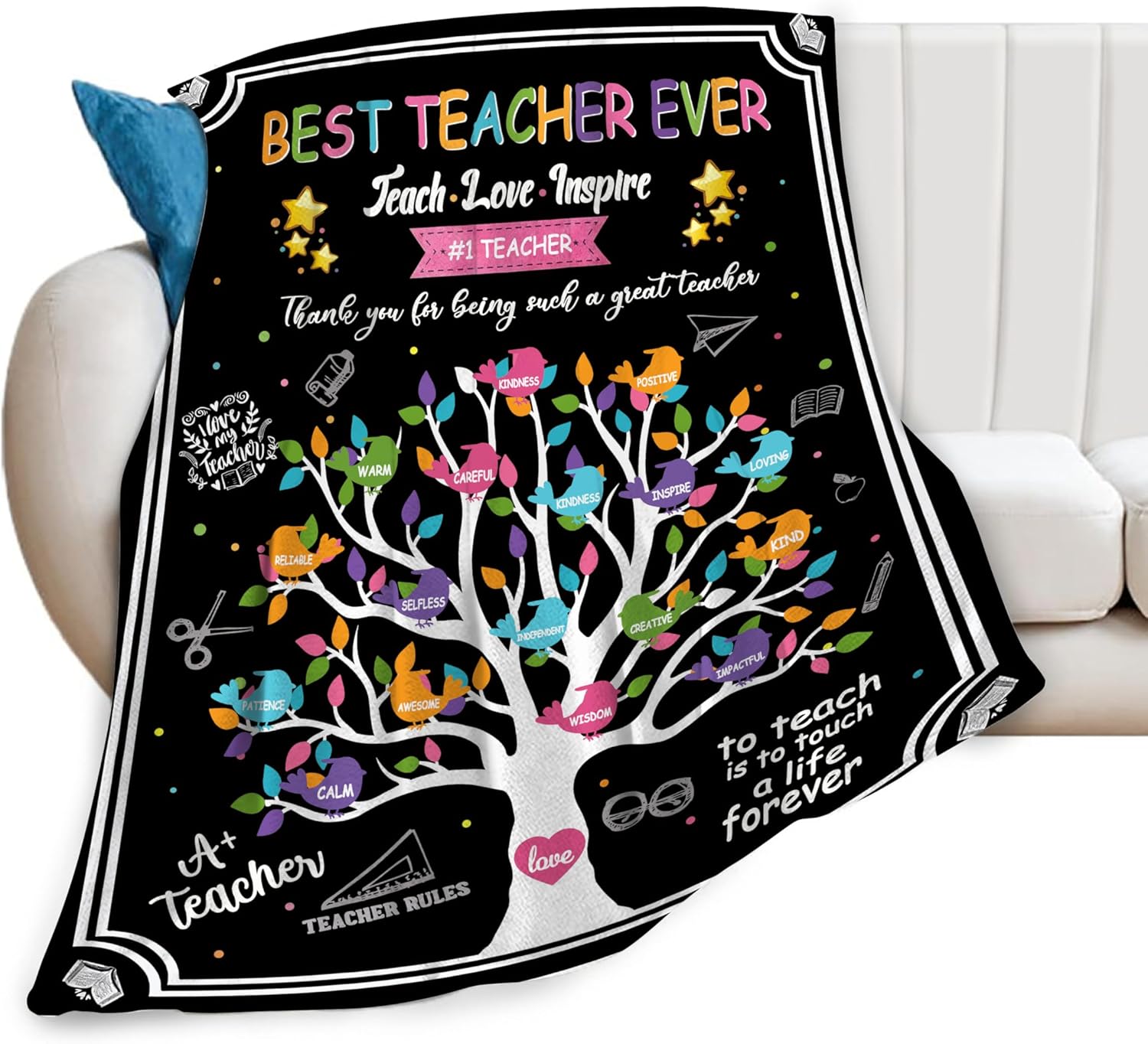 banonaty Best Teacher Blanket Teacher Throw Blankets Cozy Fleece Flannel Blanket Teacher Appreciation Gifts for Women Men Girls Adult for Couch Sofa Bed Decor 40"X50"