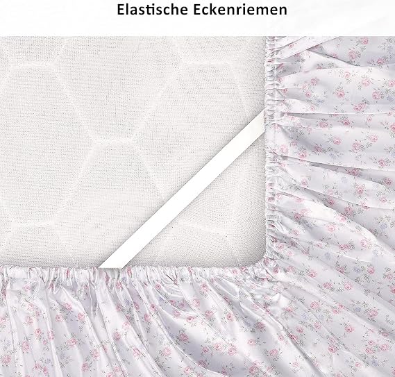 Lirex Satin Fitted Sheet 200 x 200 cm Silk Fitted Sheet Luxurious and Silky Smooth Soft Microfibre Bed Sheet for up to 35 cm Mattress Pink Flowers