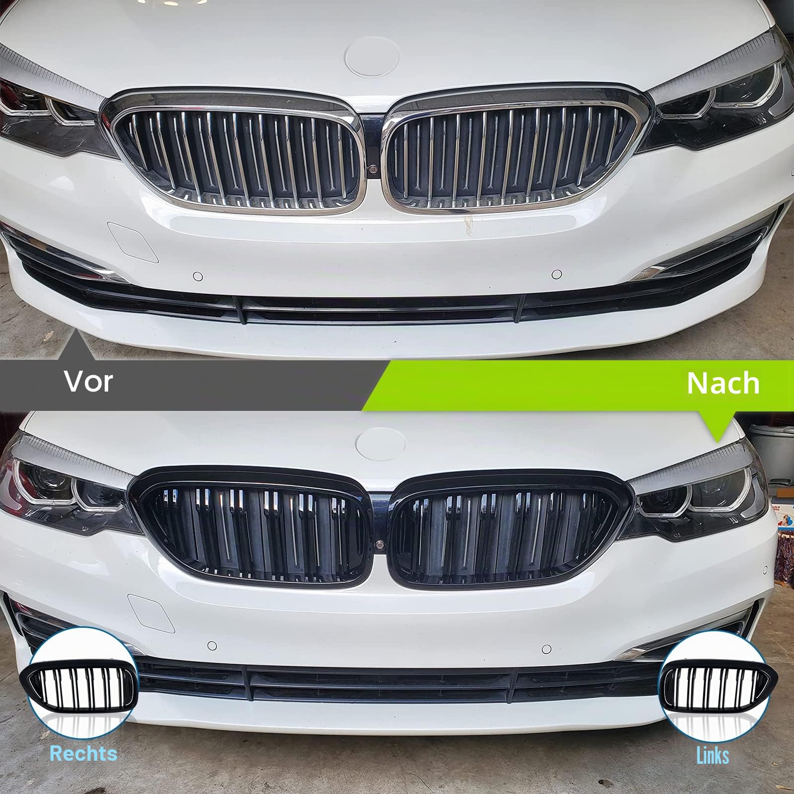Nieren Kühlergrill Schwarz für BMW 5er G30 G31 530I 540I 2017-2020 | Glanz Schwarz, Doppelsteg, Sport