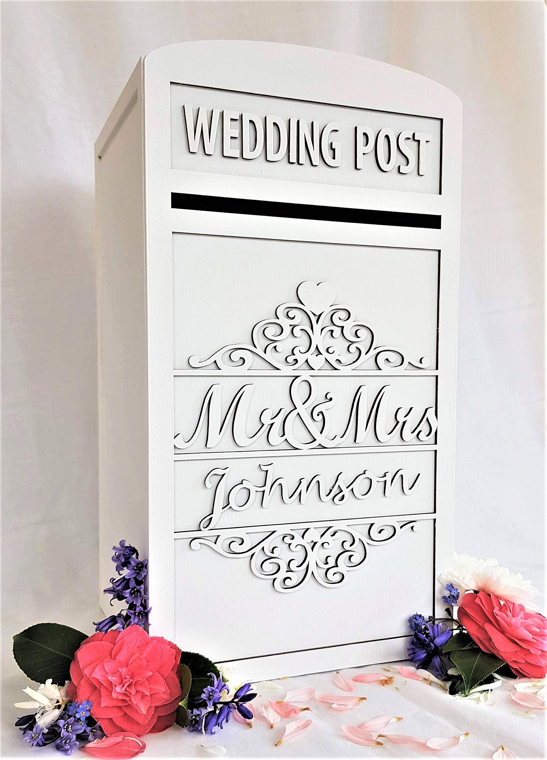 Personalised White MR & MRS Wedding Card Post Box With Lock & Keys, Large Lockable Wooden Wedding Cards Box, Postbox for Wedding Receptions, Wedding Card Collection Box