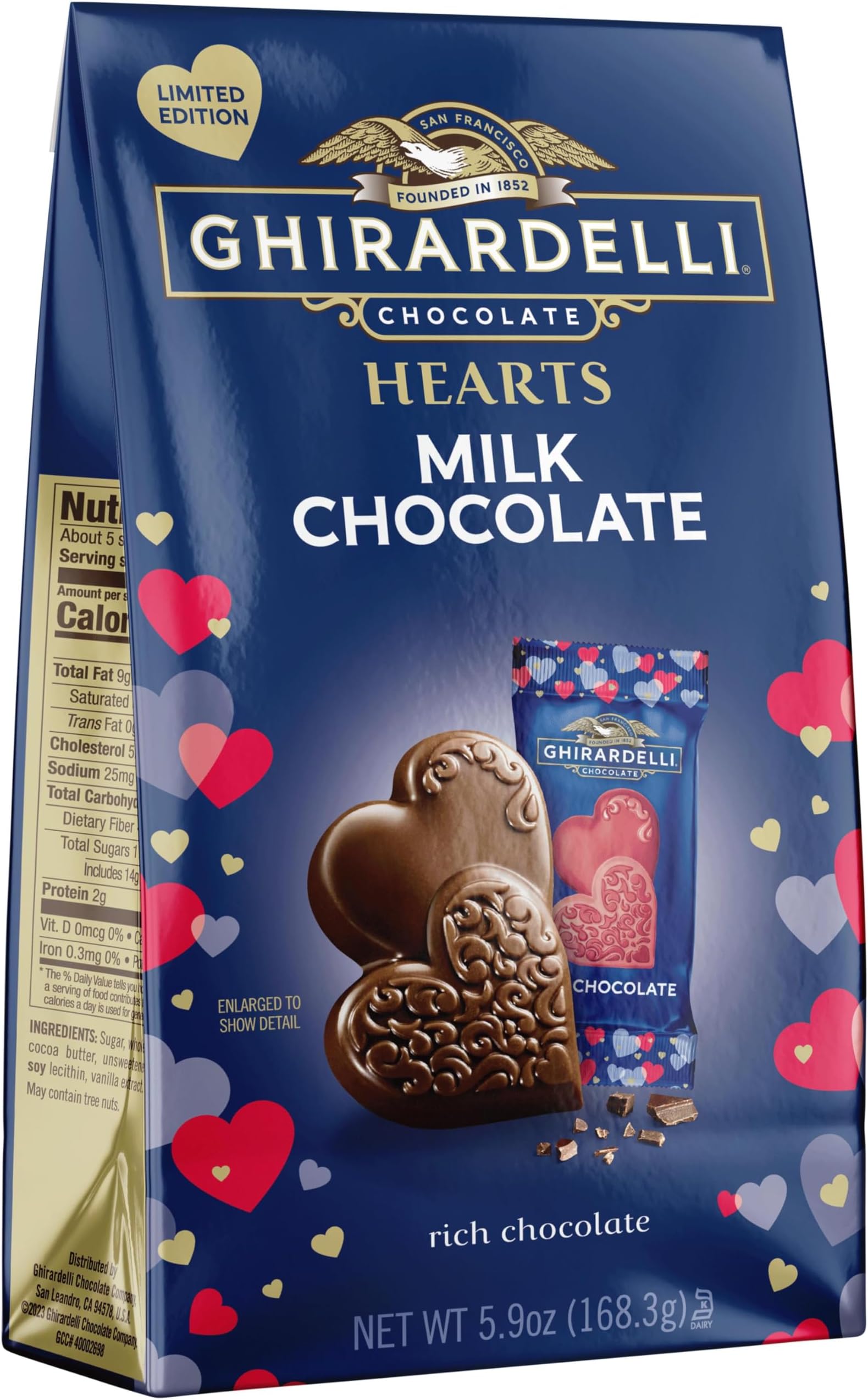 Milk Chocolate Hearts, 5.9 oz Bag Premium Individually Wrapped Valentine’s Day Chocolate Candy Hearts