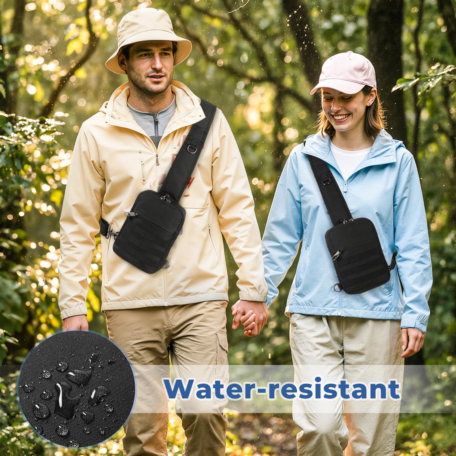 Anti Diebstahl Sling Bag Taktische Wasserdicht Klein Umhängetasche Chest Schwarz Crossbody Bag Brusttasche Herren Schultertasche Tasche Handtasche mit Reißverschluss Lock und RFID-Blockierung