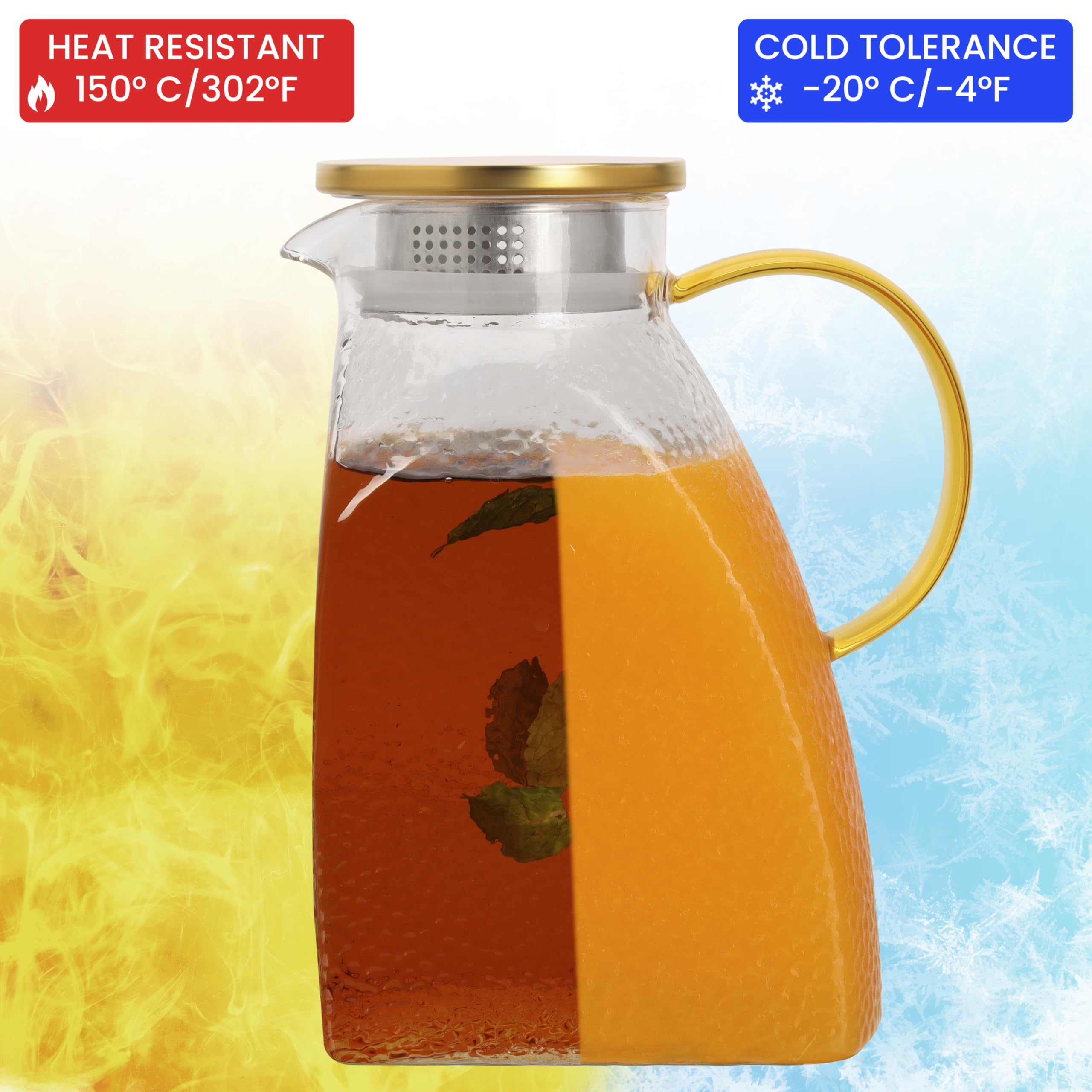 Brocca Acqua In Vetro Borosilicato Con Filtro Inox 1L - Per Porta Frigorifero, Tè Freddo, Caffè - 2