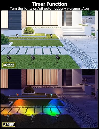Miniatura 9 de APPECK Luces inteligentes para exteriores de 24 W, RGBCW luces de paisaje que cambian de color, paquete de 4, IP65, impermeable, bajo voltaje,