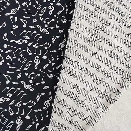 Miniatura 5 de Paño de retazos, colorido negro y blanco nota musical impresa tela de algodón paquete de tamaño pequeño decoración de retazos de costura DIY, 4