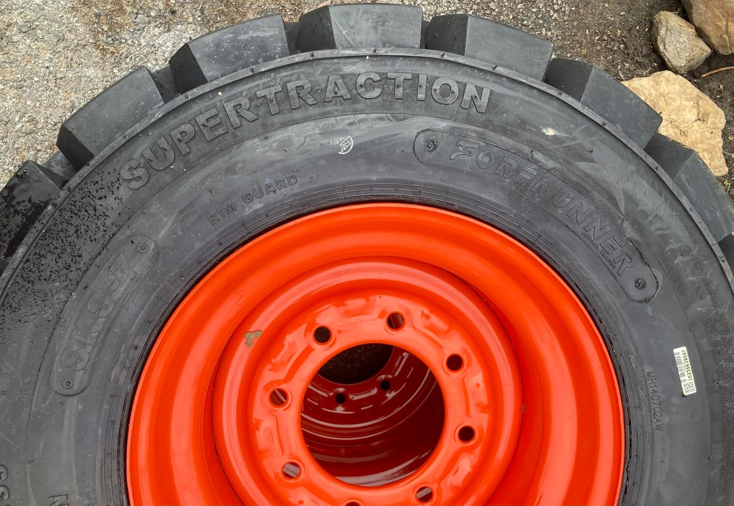 Set of 4-Heavy Duty FOAM FILLED (NO FLAT) 12-16.5 Forerunner SKS-7 Skid Steer Tires on Wheels/Rims (8 lug) for Bobcat -14PLY