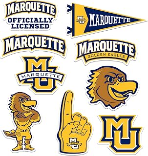 Marquette University 8ct Vinyl Large Deluxe Stickers Variety Pack - Laptop, Water Bottle, Scrapbooking, Tablet, Skateboard, Indoor/Outdoor - Set of 8