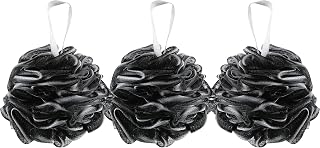 Lifeforce 3 Piezas Grande Esponja de Ducha de Baño, Esponja Exfoliante de Malla, Esponja de Piel Limpia para Bañarse, Adecuado para Mujeres y Hombres para Exfoliar Sponja de Baño(3x Negro)