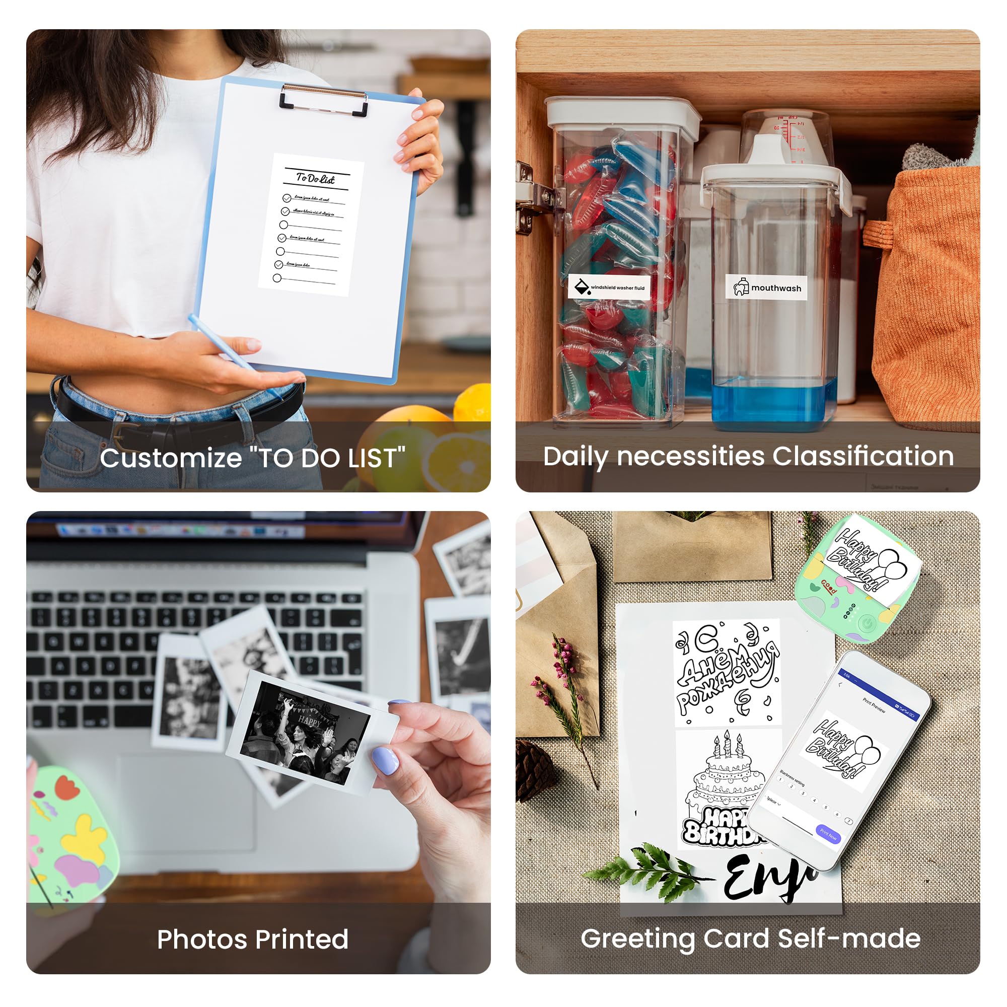 Imprimante Thermique Mini sans Encre Bluetooth Portable 3 Rouleaux Papier Vert pour Stickers Étiquettes DIY Enfants