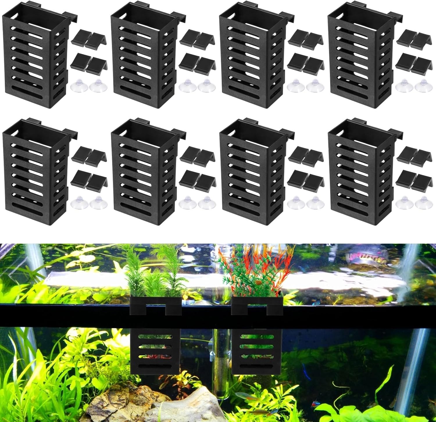 8 Pcs Hook Sizes 3 Hanging Planters With Suckers, Aquarium Aquarium With & Holders Plant Tank Fish Holders Plant Aquatic Decorations Aquascape For Cups Plant Aquatic Pots