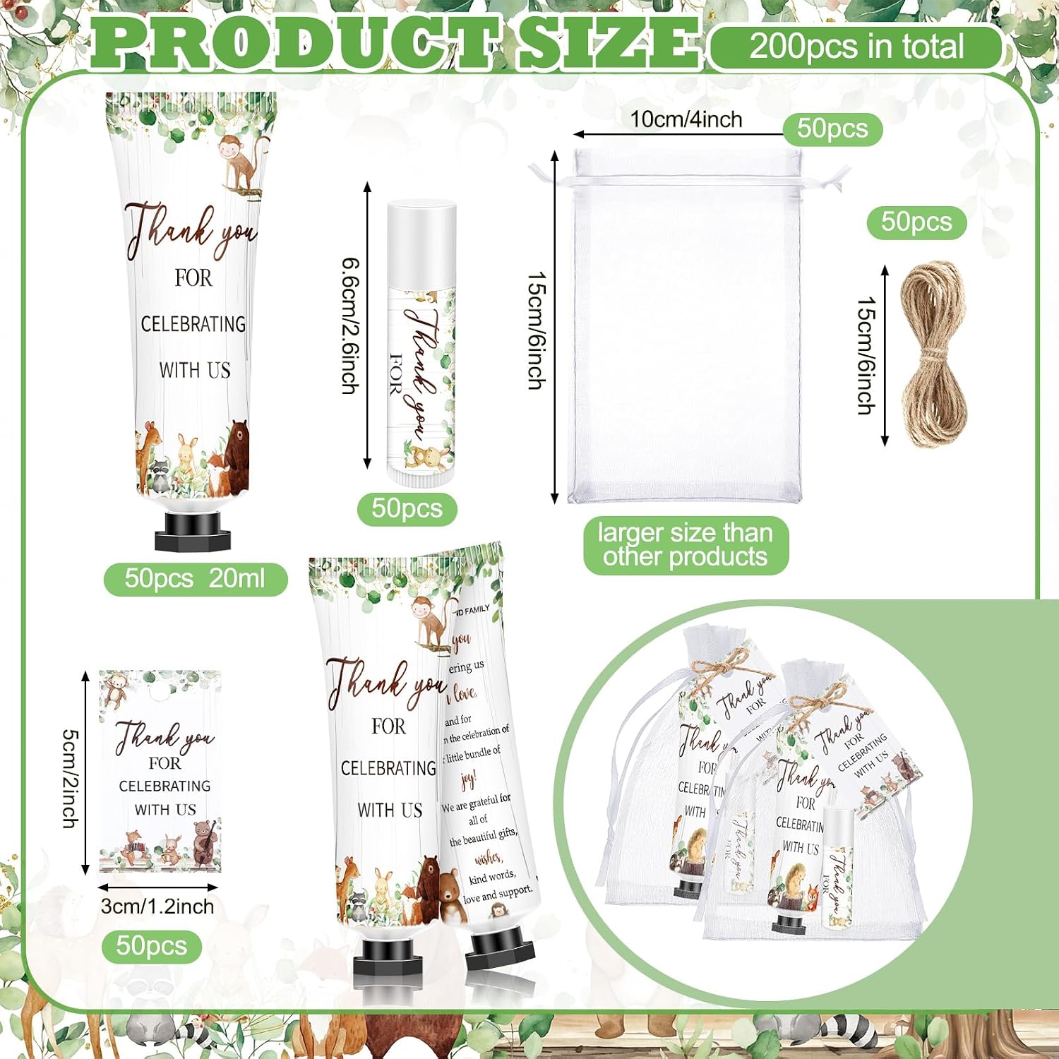 50 Sets Land Animals Baby Shower Gift Bulk
