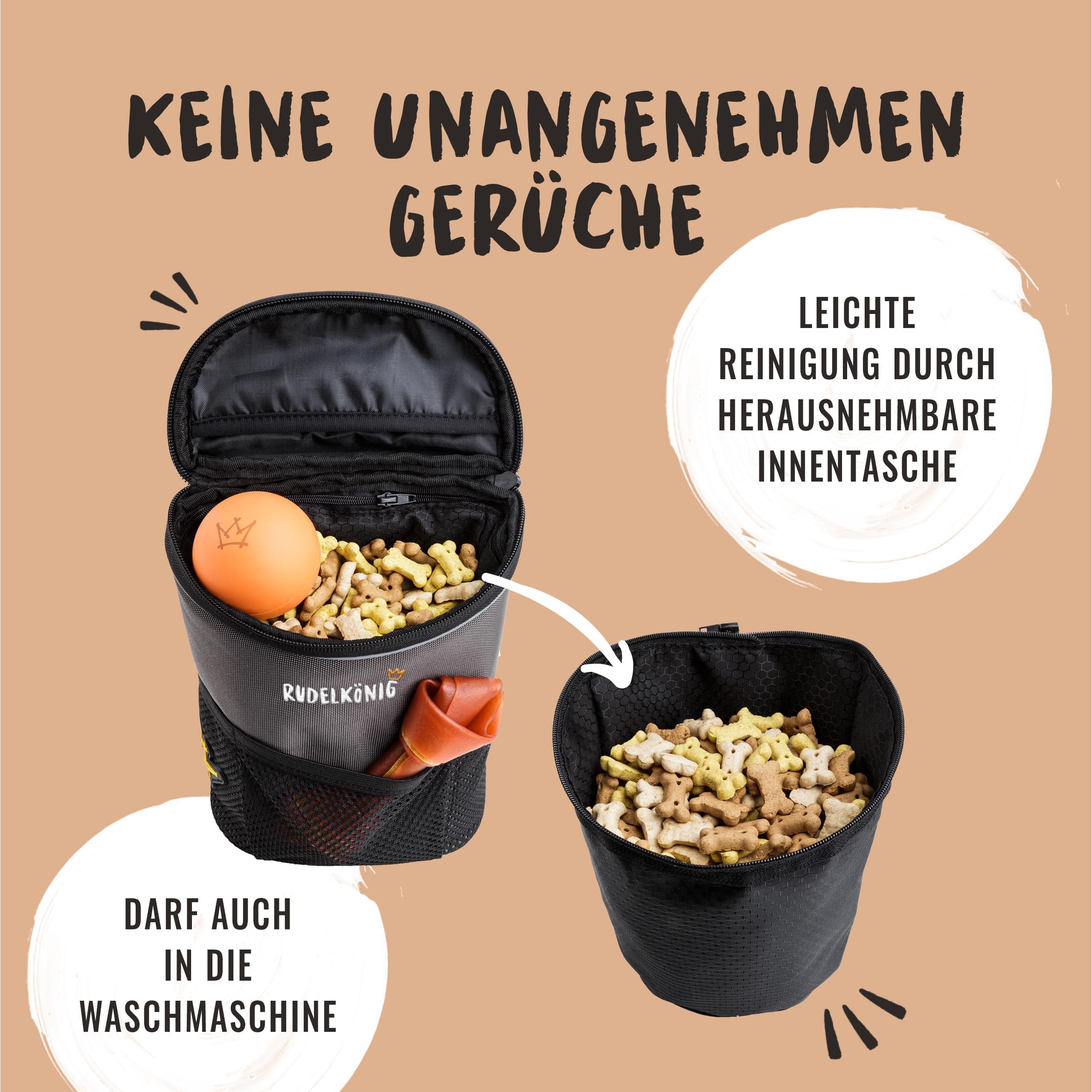 Rudelkönig Leckerlitasche für Hunde - Praktische Gassi Tasche Hund für das Hundetraining - Futterbeutel Hund mit Kotbeutelspender zum Umhängen