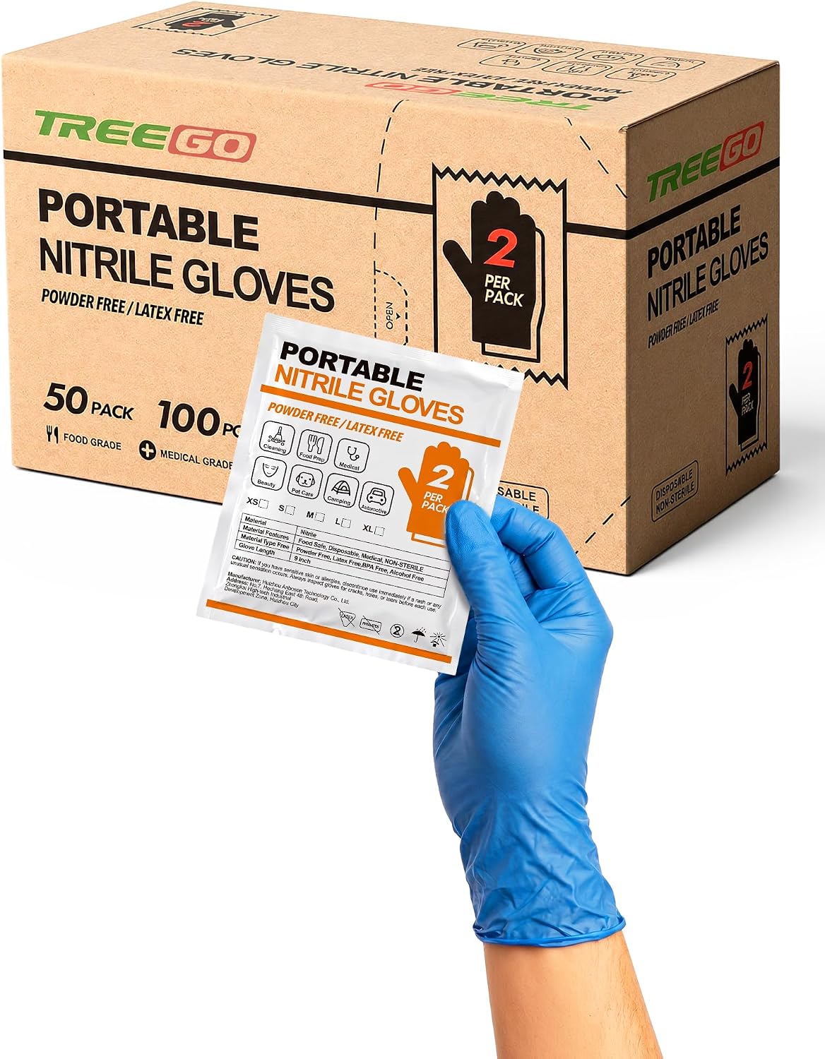 TREEGO Blue Individually Wrapped 5 Mil Nitrile Gloves Small, 50 Packs | Latex Free & Powder Free for Home Care, Beauty Services, Food Prep and Clean Single-Pair Access