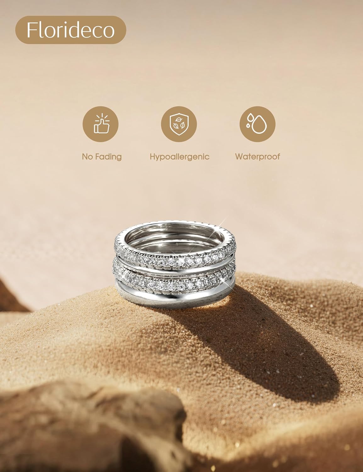 Florideco Stackable Rings for Women Non Tarnish 14K Gold Plated Dainty Cubic Zirconia Rings Minimalist Stacking Thumb Ring Set Thin Statement Promise Wedding Bands Engagement Ring Stack Size 5-10 - Image 7