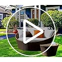 Image of DEVOKO Outdoor Pool Side,Garden,Balcony,Porch,Backyard,Terrace,Patio,Beach Round Sofa Wicker&Rattan Unique Design Daybed with Table Furniture Set(Darkbrown&Offwhite),139 Centimeters,139 Cm,30 Inch