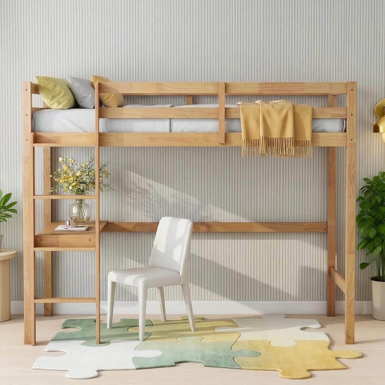 VECELO Twin Loft Bed in a room setting with desk in use