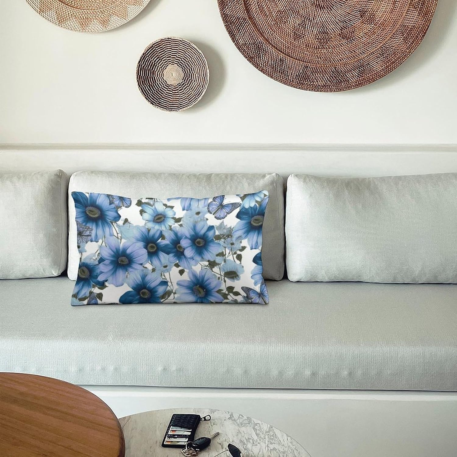 Blooming Blue Daisy Pillow Cases Queen Size Set of 1 Soft Comfortable Throw Pillows Covers Decorative Pillowcase with Zipper Bed Cushion Covers for Couch Sofa Bedroom 12 "x20