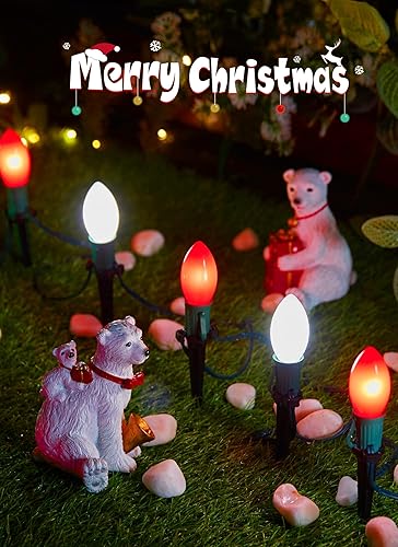 Miniatura 2 de Luces de Navidad C9 esmeriladas para exteriores, luces de camino de Navidad de 25.7 pies con 20 bombillas LED y estacas, decoraciones de Navidad
