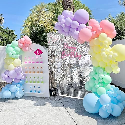 Miniatura 4 de Bonropin Kit de arco de globos pastel arcoíris con globos de colores surtidos, guirnalda de globos pastel, globos de fiesta pastel, azul pastel,