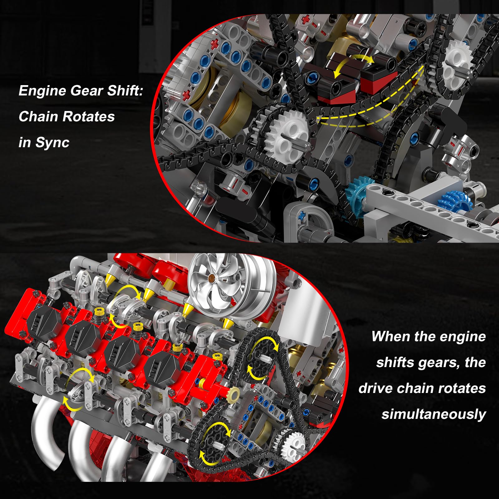 Mould King 10130 F488 Supercar V8-Motor, MOC-Spielzeugbausätze mit Motoren, Hochleistungsmotorenserie für Fahrzeugfans (2718+ Teile)