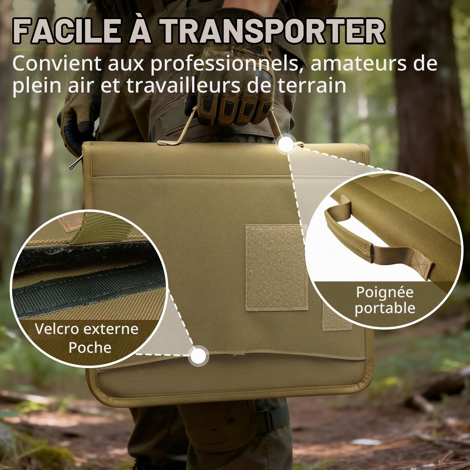 Porte-documents tactique avec fermeture éclair, couverture militaire imperméable avec 40 feuilles de papier à lettres, classeur amovible à 3 anneaux pour dossier A4, grand organiseur tactique pour le