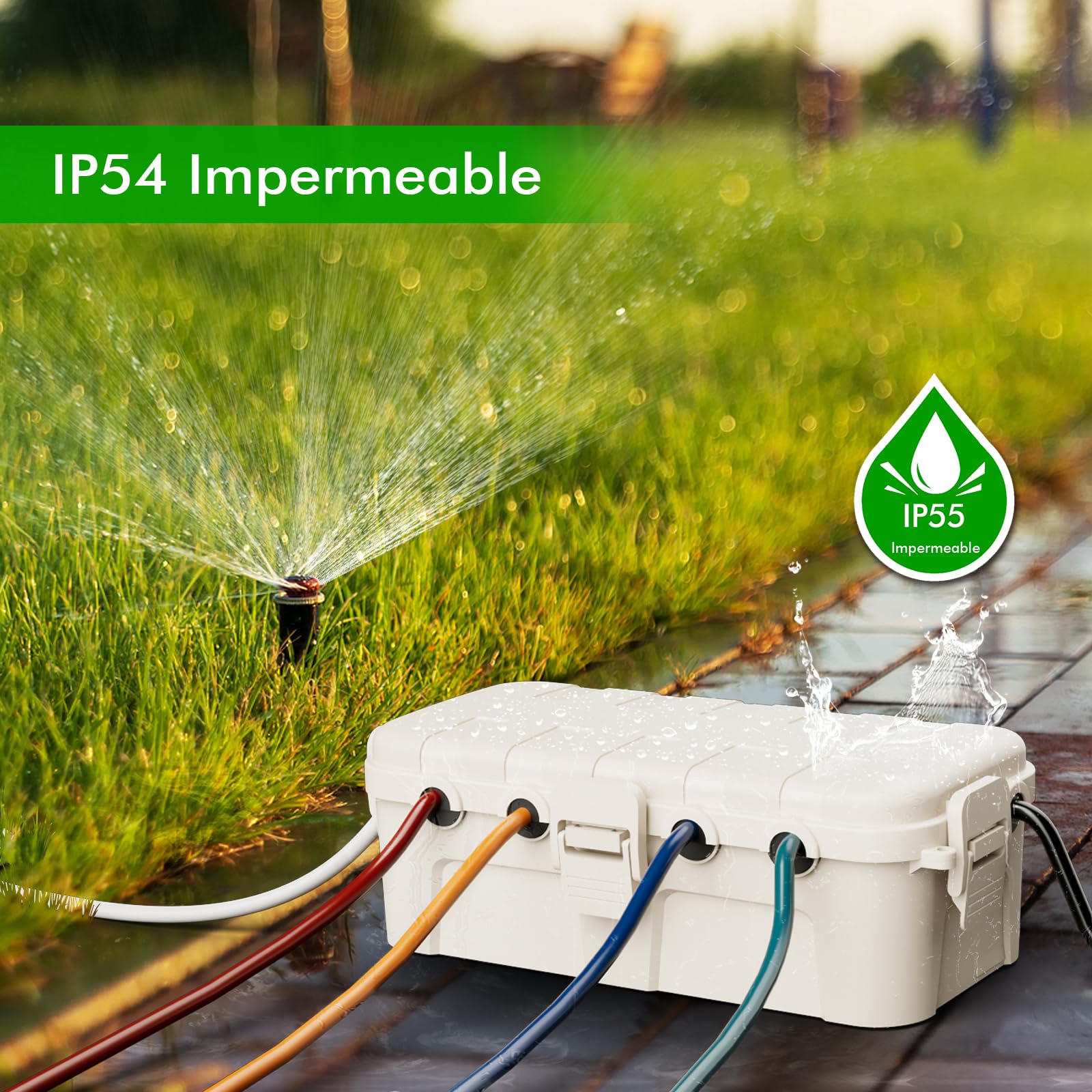 RESTMO Medium caja de cables impermeable para exteriores, IP54, caja de cables exterior, ideal para proteger cables de extensión, regletas y enchufes angulares (29cm x 13,2cm x 10cm), color almendra
